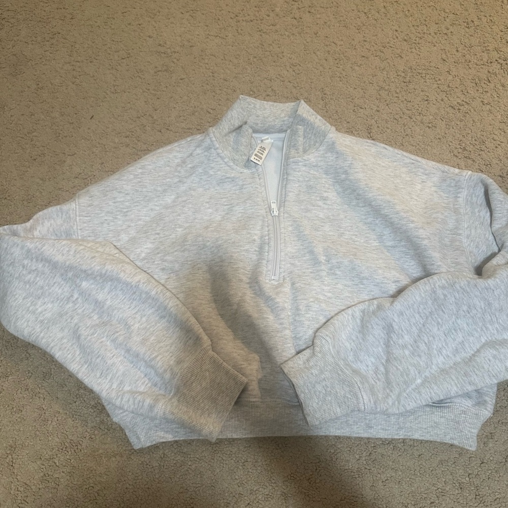 Skims Gray Cropped Quarter-Zip Sweatshirt